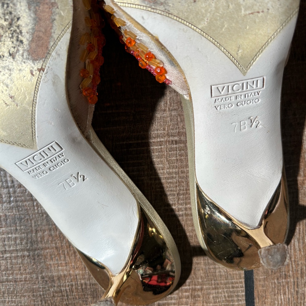 Vintage Y2K Embellished Yellow Beaded Pointed-Toe Mule Sz 7 1/2 - Picture 9 of 14